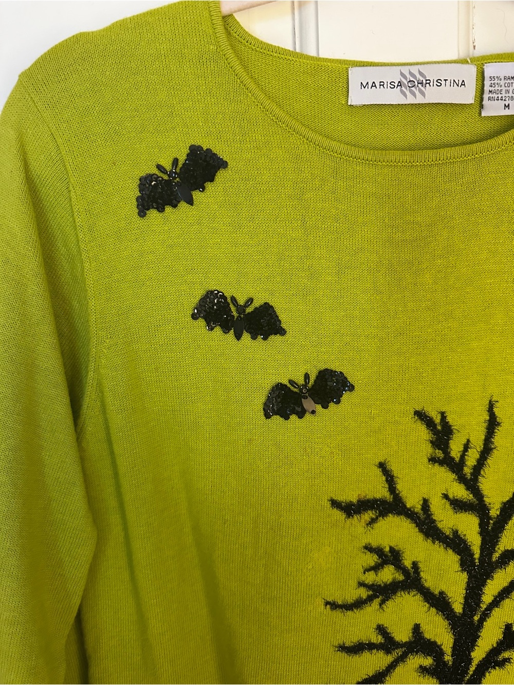 Marisa Christina Halloween Lime with sequined BATS Top M! - Picture 3 of 7